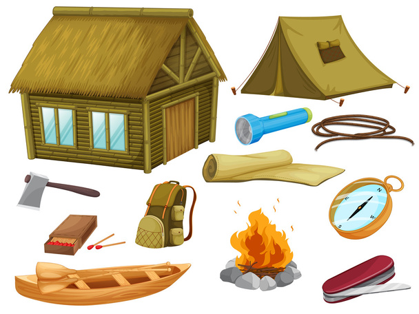 verschillende objecten van camping - Vector, afbeelding
