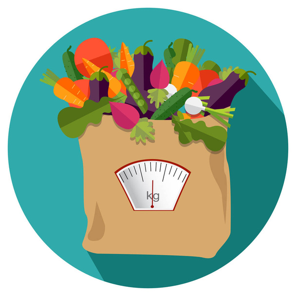 100 % přírodní, organické na papírový sáček plnou čerstvé zeleniny - Vektor, obrázek