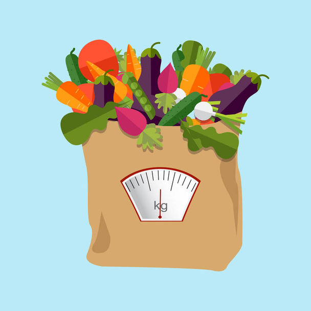 100 percent natural, organic on a paper bag full of fresh vegetables - Vector, Image