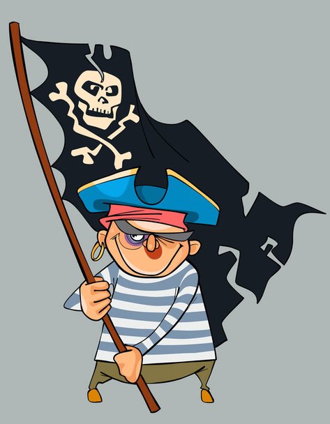 Cartoon pirate with a shiner holding a pirate flag - Vettoriali, immagini