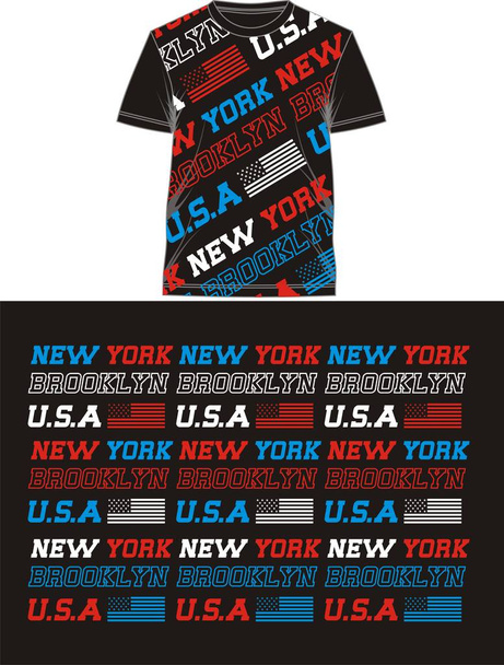 T Shirt pełnego wydruku nowojorskim Brooklynie, wektor - Wektor, obraz