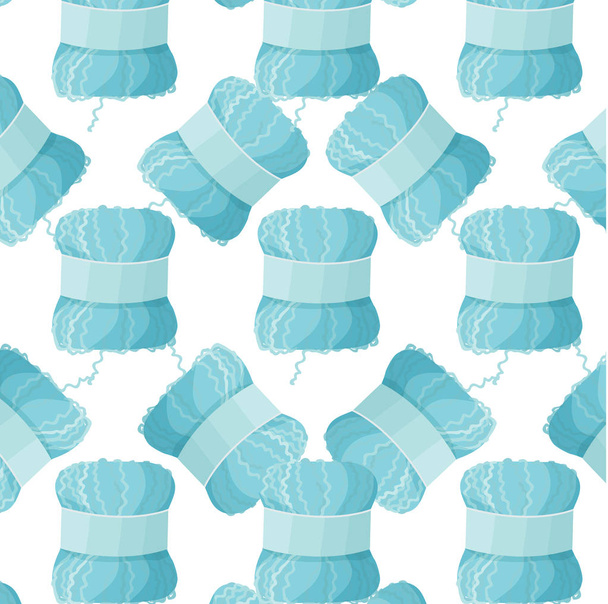 colorful pattern vector set with woolen blue yarn skein - Vecteur, image