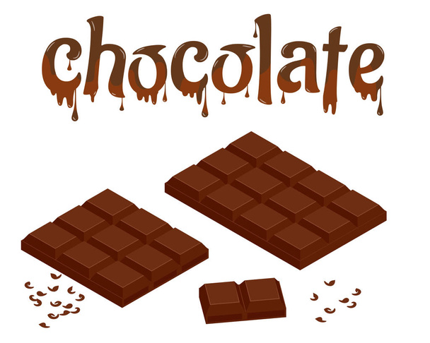 Isométrico Conjunto de barras de chocolate aisladas en blanco. Ilustración vectorial de diseño de letras de chocolate. Chocolate negro líquido aislado sobre fondo blanco
. - Vector, imagen