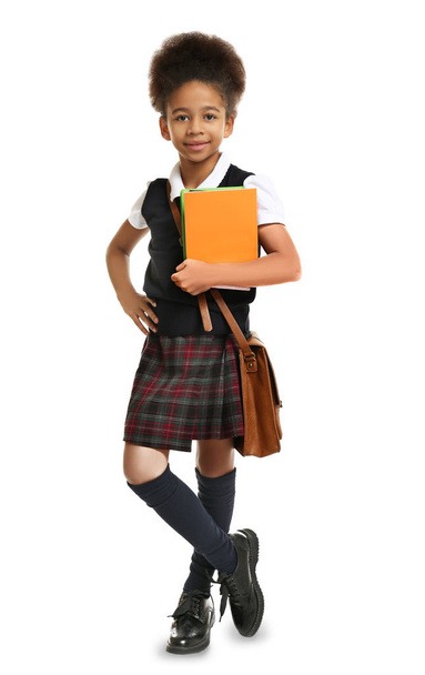 Cute African-American girl on white background - Photo, image