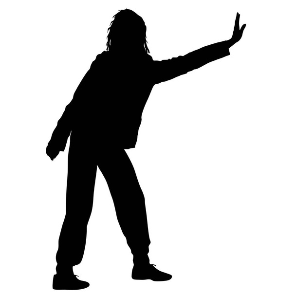 Silhouette noire femme debout avec bras levé, personnes sur fond blanc
 - Vecteur, image