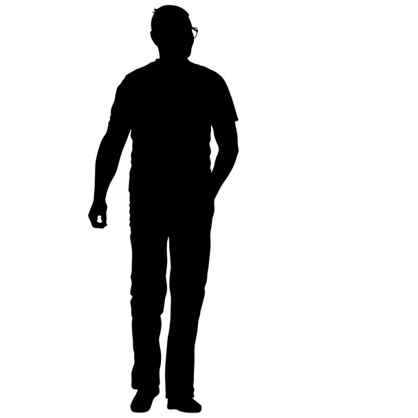 Musta siluetti mies seisoo, ihmiset valkoisella taustalla
 - Vektori, kuva