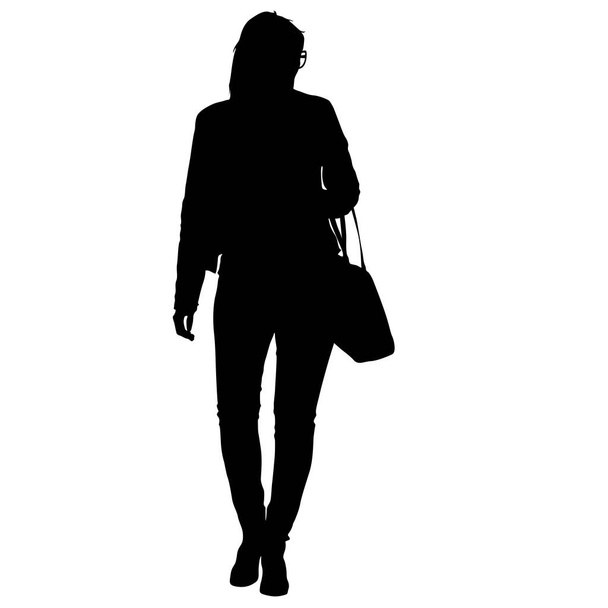 Чорний силует жінка стоїть, люди на білому тлі
 - Вектор, зображення