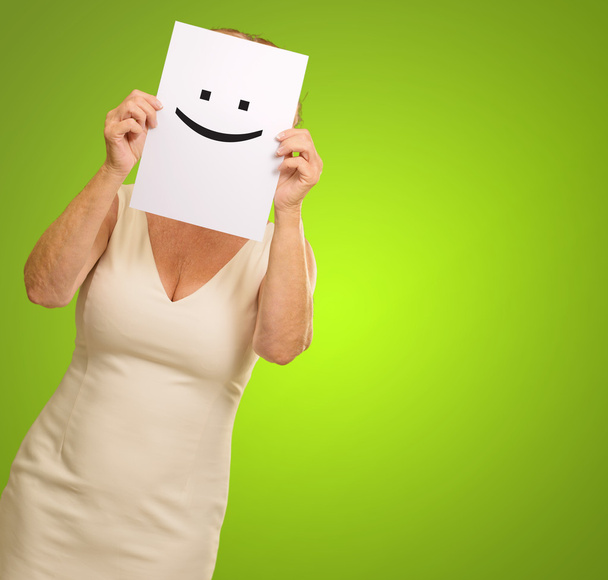 maduro mulher segurando sorriso sinal
 - Foto, Imagem