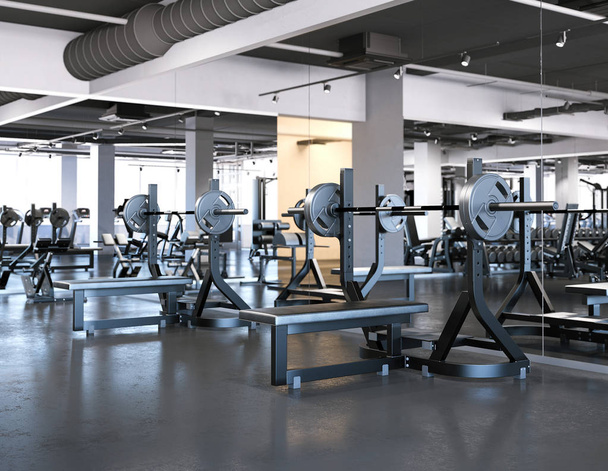Modern gym with bench press. 3d rendering - Foto, Bild