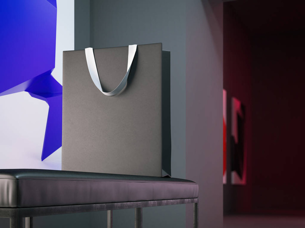 Blank shopping bag on the bench. 3d rendering - Foto, afbeelding