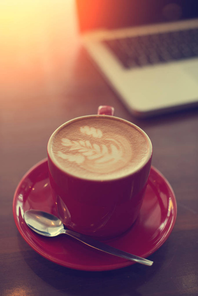 fresh latte with laptop  - Photo, Image