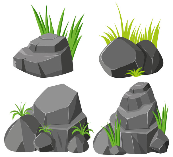 Rocks and grasses on white background - Vektor, obrázek