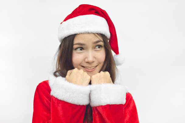 Beautiful young santa clause woman, isolated - Fotó, kép