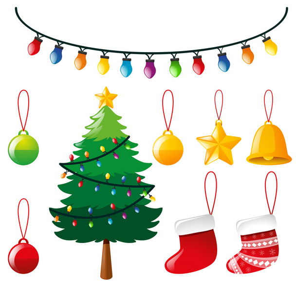 Рождественские элементы с елкой и светом
 - Вектор,изображение