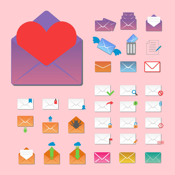 Email envelope cover icons communication and office correspondence blank cover address design paper empty card business writing message vector illustration. - Διάνυσμα, εικόνα