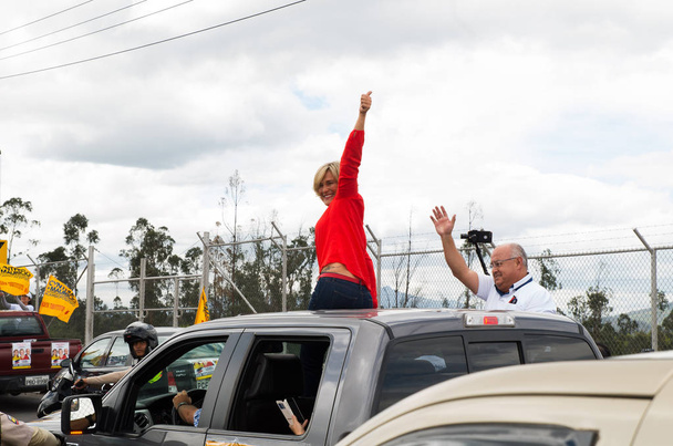 Quito, Ecuador - February 5, 2017: Cynthia Viteri, presidential candidate for the Partido Social Cristiano party, during her campaign rally for the ecuadorian elections. - Zdjęcie, obraz