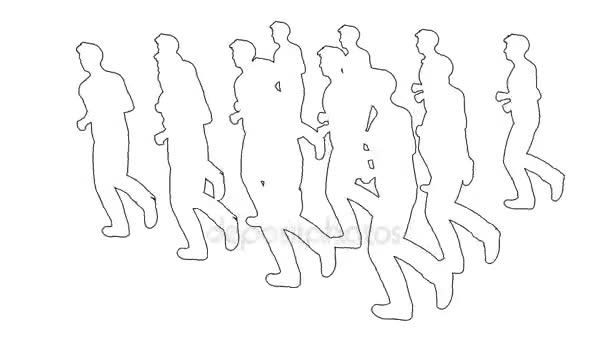 Az emberek futás -, külön a fehér képernyő sziluettek - Felvétel, videó