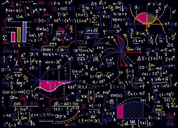 Matematyka Edukacja wektor wzór z odręcznym formuł, zadania, działki, obliczeń i figures.vector geometrycznej ilustracja - Wektor, obraz