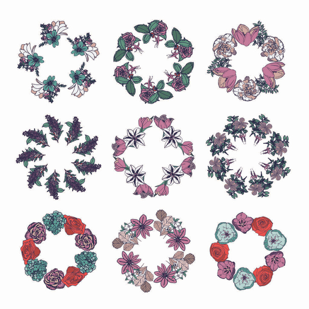 flowers in circular shapes - Vettoriali, immagini