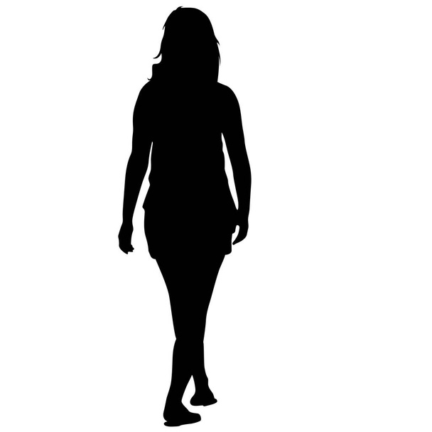 黒いシルエットの女が立って、白い背景の上の人々 - ベクター画像