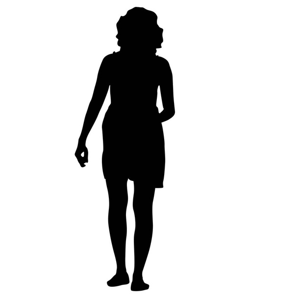 Musta siluetti nainen seisoo, ihmiset valkoisella taustalla
 - Vektori, kuva
