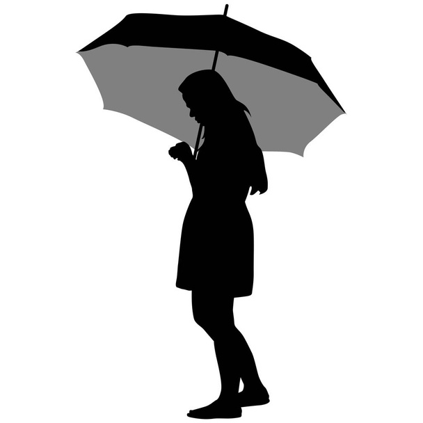 Musta siluetit naisten alla sateenvarjo
 - Vektori, kuva