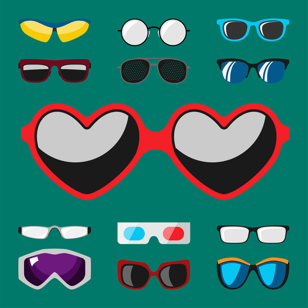 Set de gafas de sol de moda accesorios gafas de sol marco de plástico gafas modernas vector ilustración
. - Vector, imagen