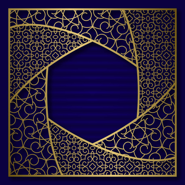 Fondo de la cubierta dorada con marco estampado tradicional en forma hexagonal
. - Vector, imagen