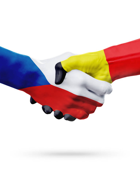 Flags Czech Republic, Belgium countries, partnership friendship handshake concept. - Фото, изображение