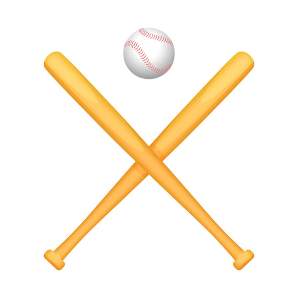 小さな白いボールと 2 つの交差野球バット - ベクター画像
