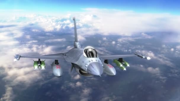 F-16 jato militar voando acima das nuvens
 - Filmagem, Vídeo