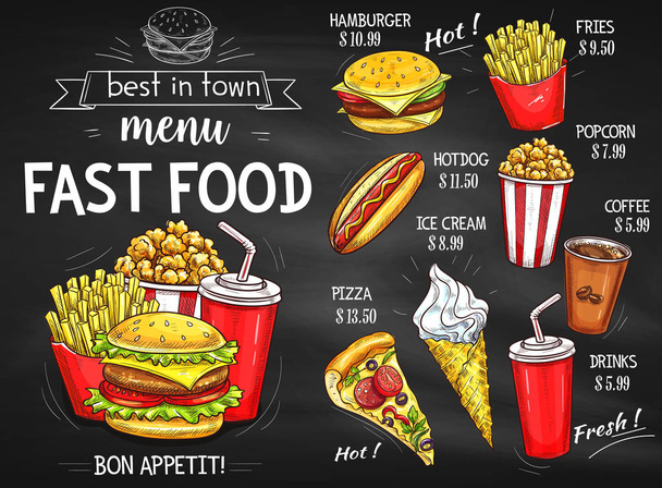 Fast food Restoran Menü kara tahta tasarımı - Vektör, Görsel
