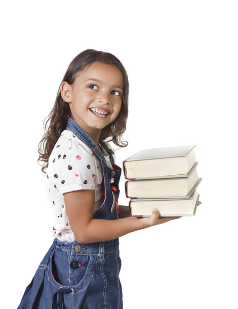 Yung Mädchen mit einem Stapel Bücher - Foto, Bild