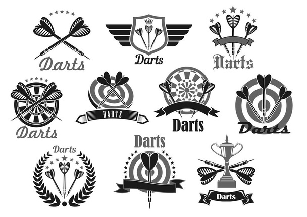 Darten sport Symbolenset met dartbord en trofee - Vector, afbeelding