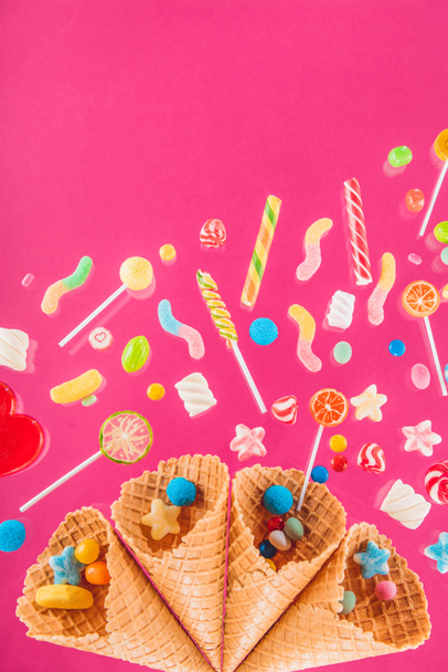 Waffle cones and candies  - 写真・画像