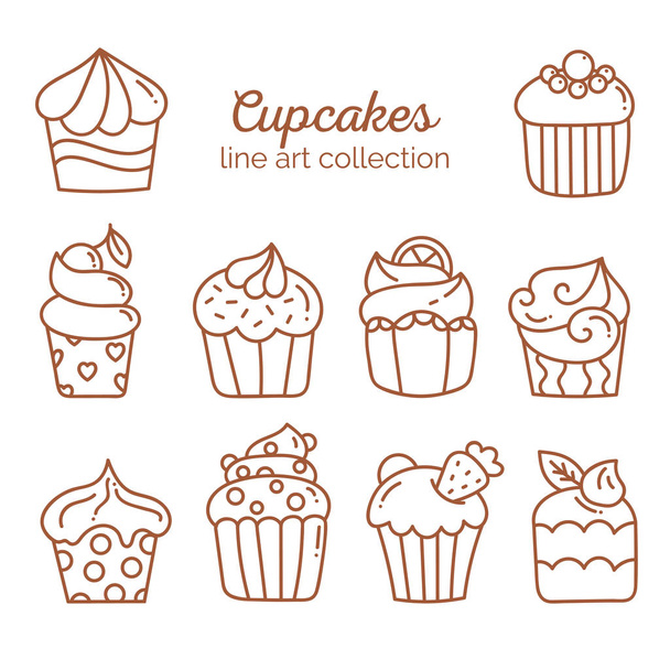 Cupcake line art collection - Vektor, kép