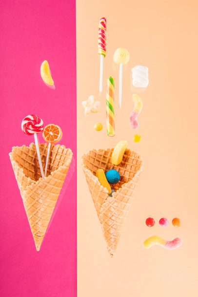 waffle cones and candies - 写真・画像