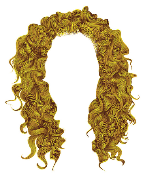 φωτεινό κίτρινο χρώμα μακριά σγουρά μαλλιά. Ομορφιά Μόδα στυλ. περούκα . - Διάνυσμα, εικόνα