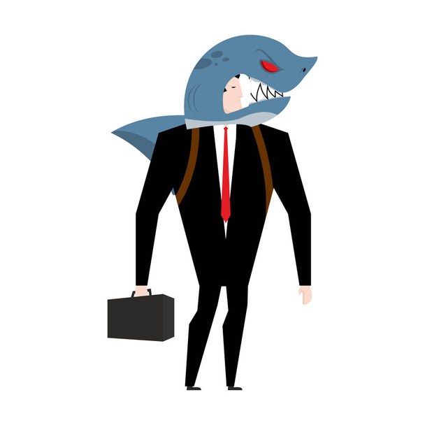 Businessman in suit of shark. Allegory of business shark. Busine - Vector, Image
