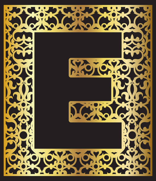Stylized black letter E with gold ornament. - Vettoriali, immagini
