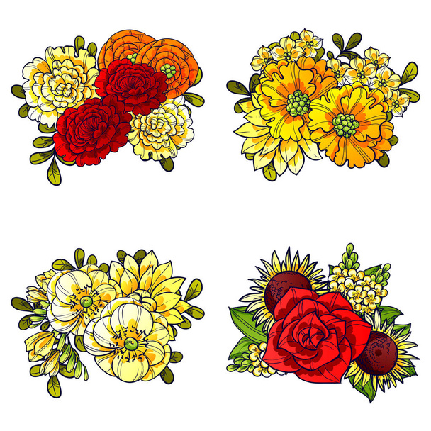Set of beautiful colorful flowers - Vektor, kép