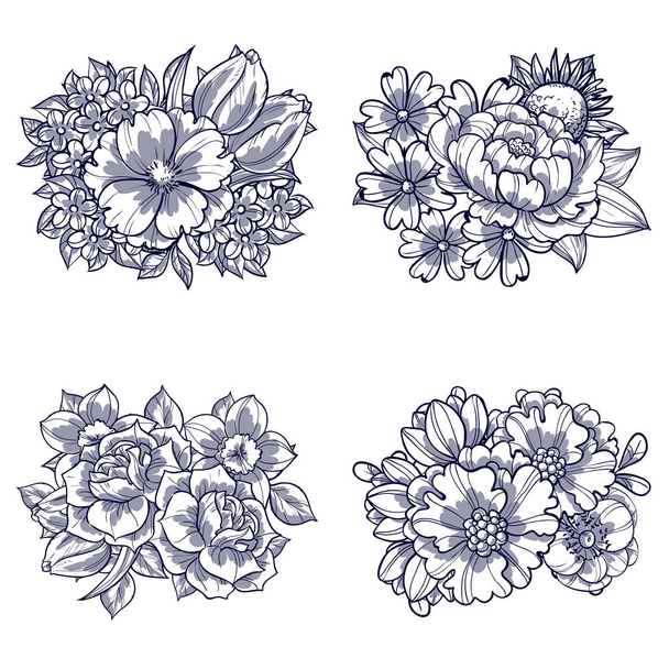 Set of beautiful ornate flowers - Vecteur, image