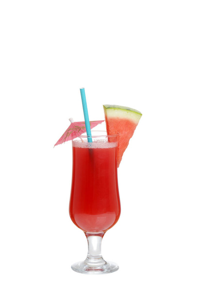 isolated watermelon smoothie with umbrella and straw - Zdjęcie, obraz
