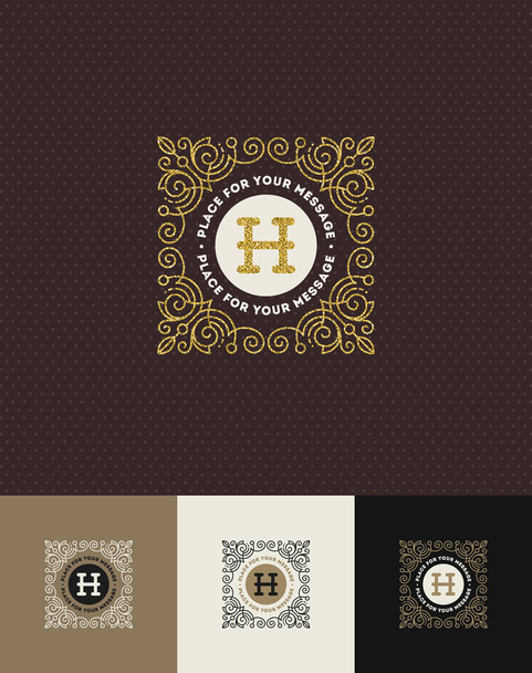 Vector design - flourishes glitter gold monogram logo. Identity design for cafe, shop, store, restaurant, boutique, hotel, heraldic, fashion and etc. - Вектор,изображение
