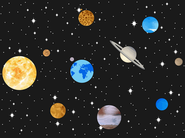 Planets of the solar system. Outer space, open space. Vector illustration - Vector, Image