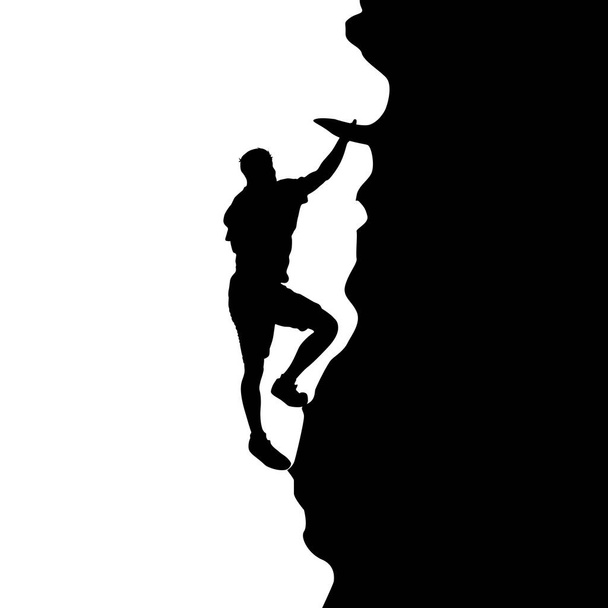 Alpinista czarny sylwetka na białym tle - Wektor, obraz