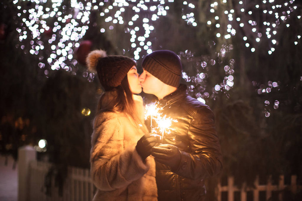 Couple with sparklers - Photo, image