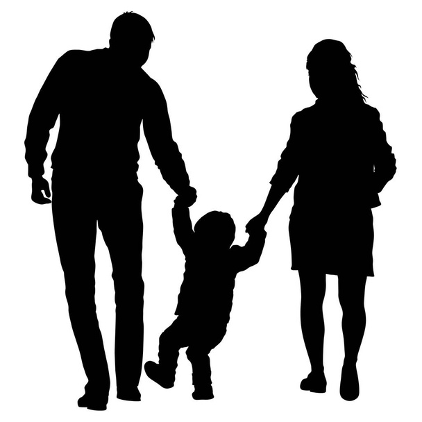 Silhouet van gelukkige familie op een witte achtergrond - Vector, afbeelding