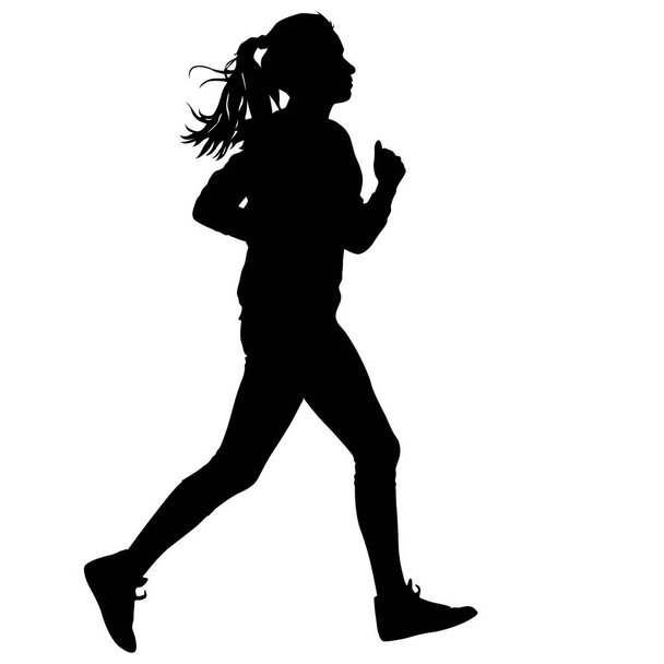 Fekete sziluettek Futók sprint nők fehér háttér - Vektor, kép