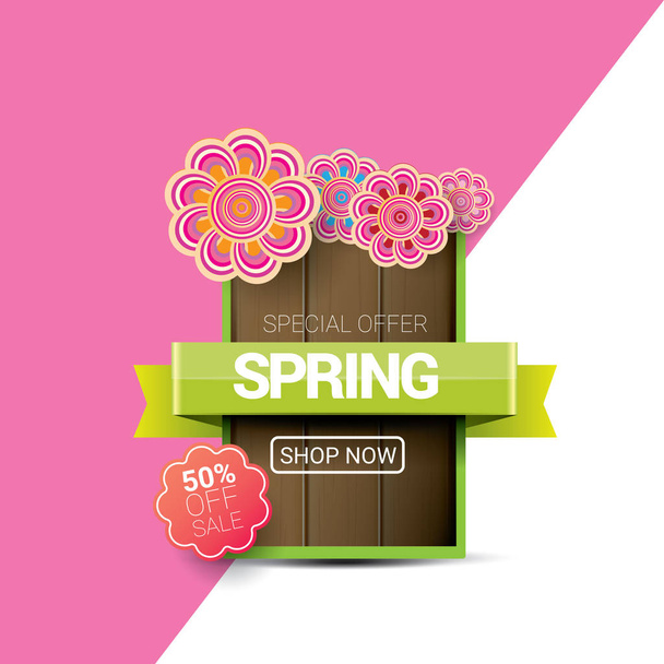 Spring sale label with beautiful flowers - Vektor, Bild